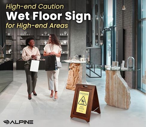 Wooden Caution Wet Floor Sign Slippery A-Frame with Bold Bilingual Safety Message, High-Grade Wood Finish, Brass-Plated for Restaurants, Offices, Hospitality & Retail Centers By Alpine Industries in Saudi Arabia