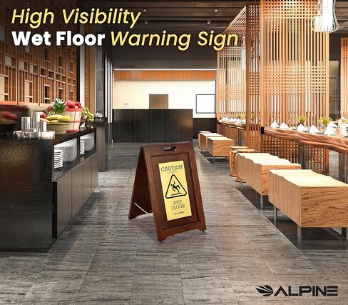 Wooden Caution Wet Floor Sign Slippery A-Frame with Bold Bilingual Safety Message, High-Grade Wood Finish, Brass-Plated for Restaurants, Offices, Hospitality & Retail Centers By Alpine Industries in Saudi Arabia