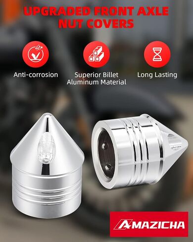 أغطية صواميل المحور الأمامي Amazicha أغطية صواميل المحور متوافقة مع Harley Davidson Sportster Touring Electra Glide Street Glide Road King Dyna Softail 2002-2024 (كروم) in Kuwait