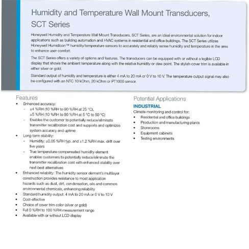 Honeywell SCT HWB43SDS Humidity & Temperature Wall Mount Transducers (Temperature Range: -25°C to 60°C with LCD Display & 4mA to 20mA Output) by Instrukart in Kuwait