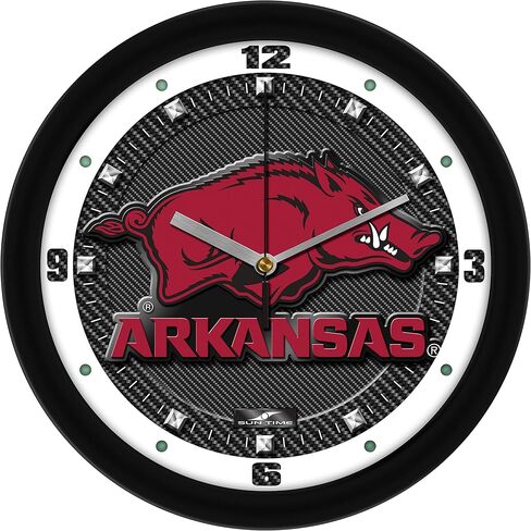ساعة حائط SunTime Arkansas Razorbacks، لوحة فنية مطبوعة من ألياف الكربون، حركة كوارتز صامتة غير موقوتة، 11.5 بوصة in Saudi Arabia