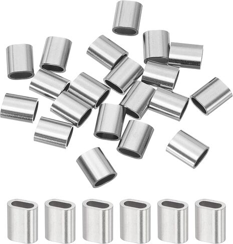 uxcell 1/8"(3mm) Wire Rope Stop Sleeve, 304 Stainless Steel Cable Wire Rope Crimping Loops Sleeve Ferrules for Cable Ferrule, Silver 20Pcs in Saudi Arabia