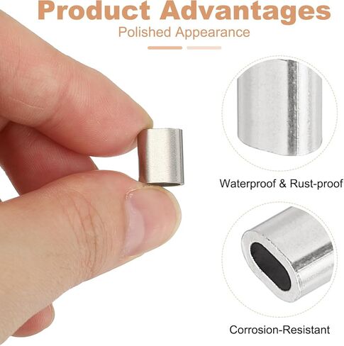 uxcell 1/8"(3mm) Wire Rope Stop Sleeve, 304 Stainless Steel Cable Wire Rope Crimping Loops Sleeve Ferrules for Cable Ferrule, Silver 20Pcs in Saudi Arabia