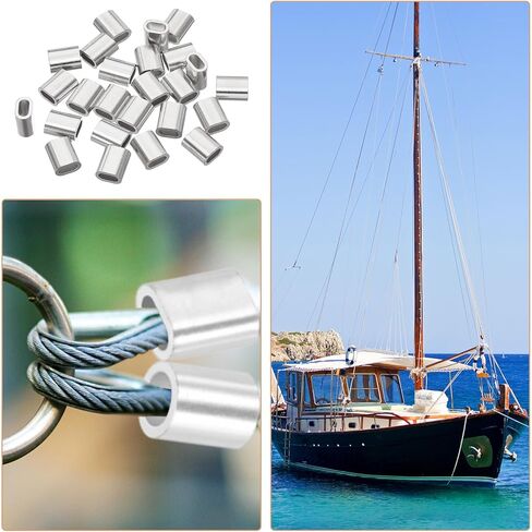 uxcell 1/8"(3mm) Wire Rope Stop Sleeve, 304 Stainless Steel Cable Wire Rope Crimping Loops Sleeve Ferrules for Cable Ferrule, Silver 20Pcs in Saudi Arabia