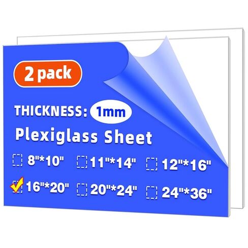 (2 Pack) 16" x 20" Plexiglass Sheets 1mm Thick, Clear Acrylic Sheets Panel Cut to Size Plexiglass Acrylic Board, Cut with Engraver, Power Saw or Hand Tools, No Laser Cut. in Saudi Arabia