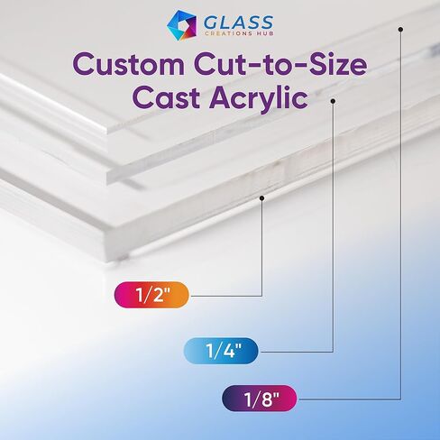 Custom Cut to Size Clear Plexiglass Sheets - Cast Acrylic, 1/8", 1/4", 1/2" Thick | Shatterproof, UV-Resistant Panels for Replacement Glass, Displays & DIY | USA Made in Saudi Arabia