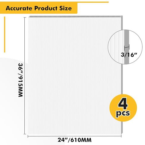 Corrugated Plastic Board 24x36 inch - 4 Pack White Plastic Poster Board, 3/16'' (5MM) Thick Blank Board, Waterproof Sheets for Indoor & Outdoor Use, Displays in Saudi Arabia