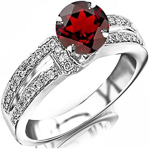 2.35 Carat t.w 14K White Gold Twisting Split Shank Contemporary Diamond Engagement Ring w/a 2 Carat Round Cut Red Garnet Heirloom Quality in Saudi Arabia