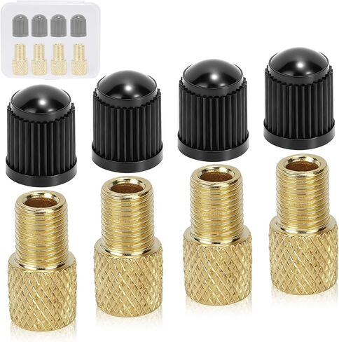 4 PCs Brass Presta Valve Adapter - Convert Presta to Schrader for Bike, e-Bike, e-Scooter - Inflate Tire with Standard Pump & Air Compressor - with 4 Valve Caps in Kuwait