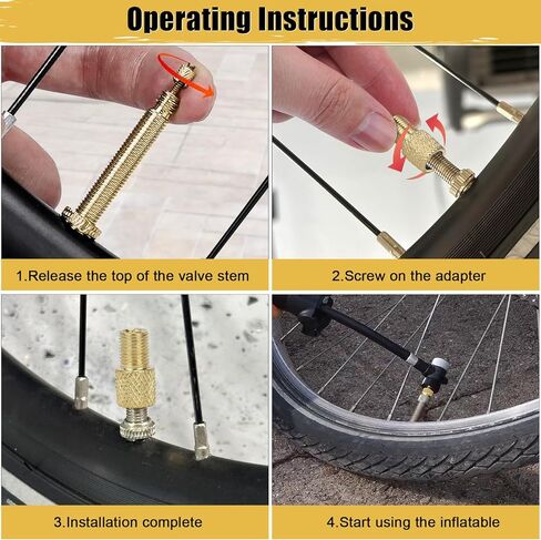 4 PCs Brass Presta Valve Adapter - Convert Presta to Schrader for Bike, e-Bike, e-Scooter - Inflate Tire with Standard Pump & Air Compressor - with 4 Valve Caps in Kuwait