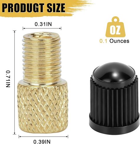 4 PCs Brass Presta Valve Adapter - Convert Presta to Schrader for Bike, e-Bike, e-Scooter - Inflate Tire with Standard Pump & Air Compressor - with 4 Valve Caps in Kuwait