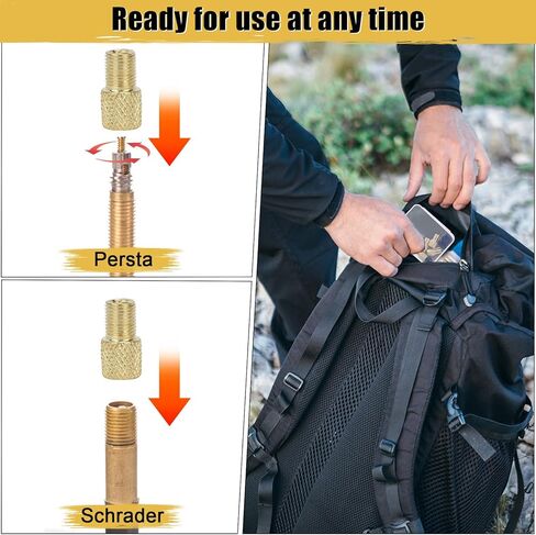 4 PCs Brass Presta Valve Adapter - Convert Presta to Schrader for Bike, e-Bike, e-Scooter - Inflate Tire with Standard Pump & Air Compressor - with 4 Valve Caps in Kuwait