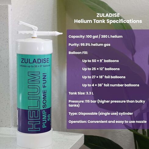 خزان هيليوم للبالونات في المنزل، يملأ ما يصل إلى 50 × 9 بالونات، أسطوانة هيليوم مدمجة للاستعمال مرة واحدة بسعة 100 جالون (380 لتر)، مضخة بالونات محمولة للحفلات ذات ضغط عالي in Kuwait