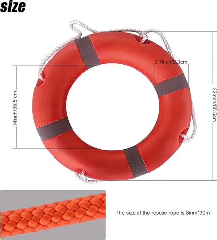 22 Inch Life Buoy Boat Safety Throw Ring Set, Outdoor Professional Throwable Flotation Device with 30 Meter Floating Lifesaving Rope, Safety Hook, Grip Ring and Reflective Tape in Saudi Arabia