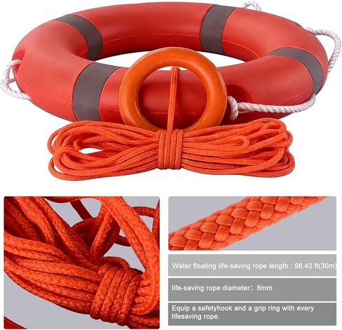 22 Inch Life Buoy Boat Safety Throw Ring Set, Outdoor Professional Throwable Flotation Device with 30 Meter Floating Lifesaving Rope, Safety Hook, Grip Ring and Reflective Tape in Saudi Arabia