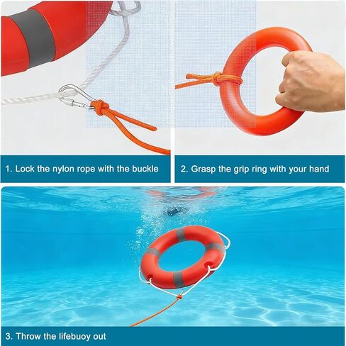 22 Inch Life Buoy Boat Safety Throw Ring Set, Outdoor Professional Throwable Flotation Device with 30 Meter Floating Lifesaving Rope, Safety Hook, Grip Ring and Reflective Tape in Saudi Arabia