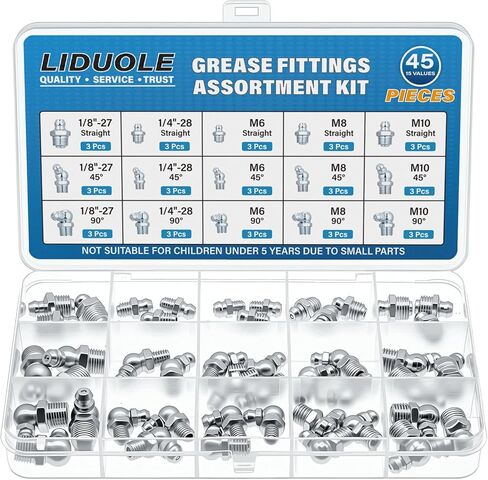 15Sizes Grease Fitting Assortment SAE and Metric Zerk Grease Fittings Kit 1/4 1/8 M6 M8 M10 Straight 45 90 Degree Zerks Nipples (Pack of 45Pcs) in Saudi Arabia
