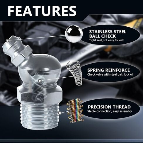 15Sizes Grease Fitting Assortment SAE and Metric Zerk Grease Fittings Kit 1/4 1/8 M6 M8 M10 Straight 45 90 Degree Zerks Nipples (Pack of 45Pcs) in Saudi Arabia