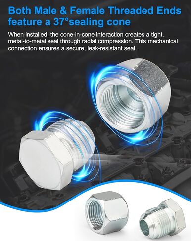 JIC طقم التوصيل والغطاء، 72 قطعة 37 درجة غطاء خيط متوهج ومجموعة متنوعة من المكونات، أنبوب خرطوم هيدروليكي وتجهيزات الأنابيب مجموعة حماية نهاية لإصلاح المعدات الصناعية، الحجم 4 6 8 10 12 16 in Kuwait