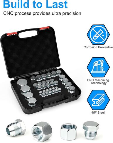 JIC طقم التوصيل والغطاء، 72 قطعة 37 درجة غطاء خيط متوهج ومجموعة متنوعة من المكونات، أنبوب خرطوم هيدروليكي وتجهيزات الأنابيب مجموعة حماية نهاية لإصلاح المعدات الصناعية، الحجم 4 6 8 10 12 16 in Kuwait