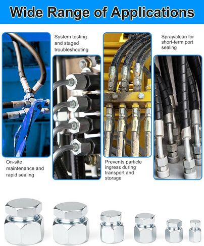 JIC طقم التوصيل والغطاء، 72 قطعة 37 درجة غطاء خيط متوهج ومجموعة متنوعة من المكونات، أنبوب خرطوم هيدروليكي وتجهيزات الأنابيب مجموعة حماية نهاية لإصلاح المعدات الصناعية، الحجم 4 6 8 10 12 16 in Kuwait
