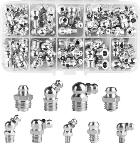 70 Pcs Metric Grease Fittings Assortment, M6 M8 M10 Metric Hydraulic Zerk Grease Fitting Assortment Kit, 90 Degree, 45 Degree, and Straight Angle Zerk Fittings for Automotive, Tractors, Mechanical in Saudi Arabia