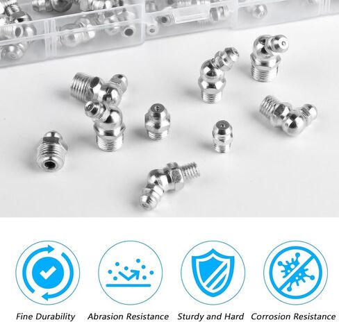 70 Pcs Metric Grease Fittings Assortment, M6 M8 M10 Metric Hydraulic Zerk Grease Fitting Assortment Kit, 90 Degree, 45 Degree, and Straight Angle Zerk Fittings for Automotive, Tractors, Mechanical in Saudi Arabia
