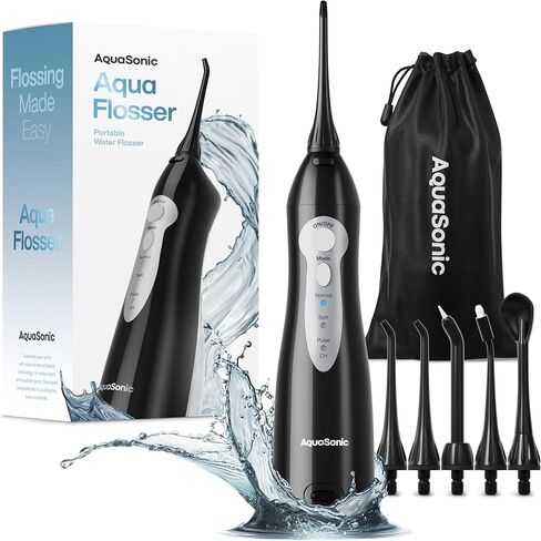 AquaSonic Aqua Flosser - Cordless Rechargeable Water Flosser for Teeth - Waterproof, Portable Oral Irrigator for Dental Cleaning with 5 Jet Tips – Braces Home Travel in Saudi Arabia