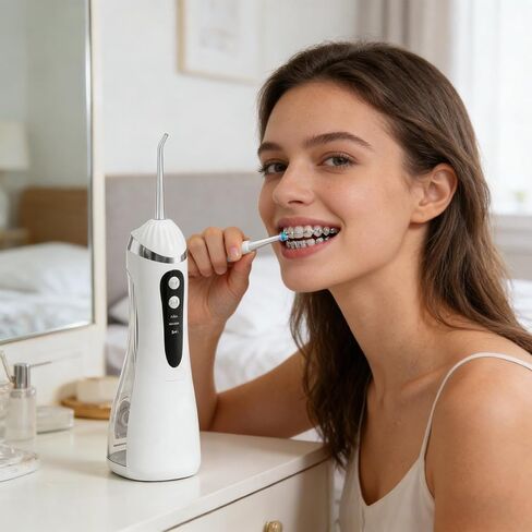 Portable Irrigator | Rechargeable with 200ml Tank for Cleaning – 3 Modes Irrigator, for Shower, Bathroom, Workplace, After Meals, Travel, Home, Brackets and Adults in Saudi Arabia