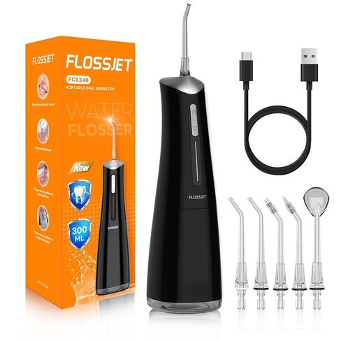 Water Dental Flosser Cordless Oral Irrigator with 300ml 5 Tips 4 Modes USBCharger Portable Travle Irrigation Cleaner IPX7 Electric Irrigador Dental for Teeth Cleaning (Black) in Saudi Arabia