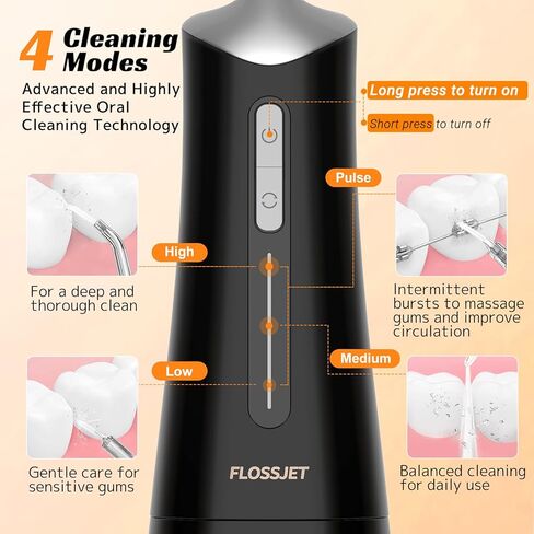 Water Dental Flosser Cordless Oral Irrigator with 300ml 5 Tips 4 Modes USBCharger Portable Travle Irrigation Cleaner IPX7 Electric Irrigador Dental for Teeth Cleaning (Black) in Saudi Arabia