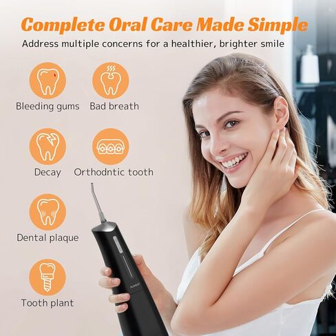 Water Dental Flosser Cordless Oral Irrigator with 300ml 5 Tips 4 Modes USBCharger Portable Travle Irrigation Cleaner IPX7 Electric Irrigador Dental for Teeth Cleaning (Black) in Saudi Arabia