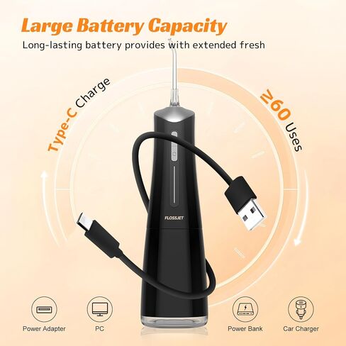 Water Dental Flosser Cordless Oral Irrigator with 300ml 5 Tips 4 Modes USBCharger Portable Travle Irrigation Cleaner IPX7 Electric Irrigador Dental for Teeth Cleaning (Black) in Saudi Arabia