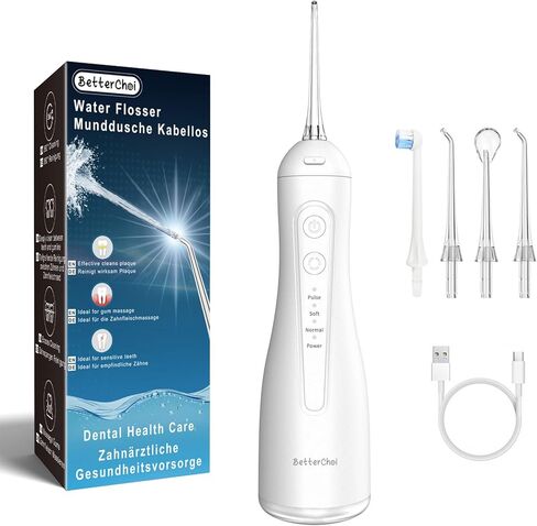 Betterchoi Water Flossers for Teeth, Portable Cordless Water Dental Flosser Teeth Pick, Oral Irrigator – 4 Cleaning Modes, 1800 Pulses, IPX7 Waterproof, USB Type-C Charging for Home Travel, White in Saudi Arabia