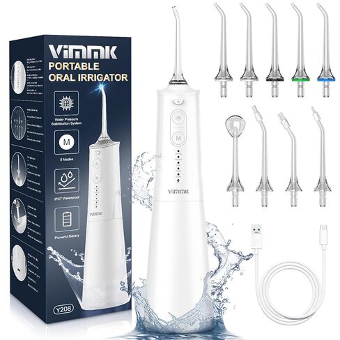 Water Flosser, Cordless Water Dental Flosser, 9 Jet Tips 5 Modes 300ML IPX7 Waterproof, Portable Rechargeable Oral Irrigator for Home Travel - Gums, Orthodontic, Braces Care - Black in Kuwait