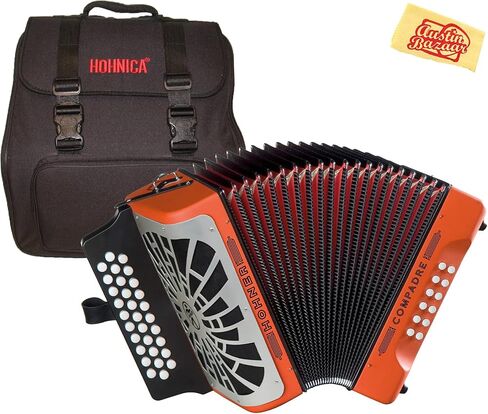 Hohner Compadre EAD 3-Row Diatonic Accordion - Black Bundle with Gig Bag, Hard Case, Adjustable Straps, and Austin Bazaar Polishing Cloth in Saudi Arabia