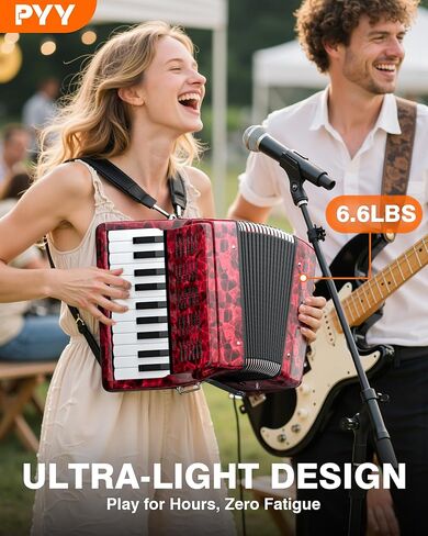 PYY 22-Key Piano Accordion - 22 key 8 Bass Accordeon Musical Instrument, Easy Learning, Premium Maple Wood, Backpack for Beginners Students Adults & Acordeones para Adultos w/Straps in Saudi Arabia