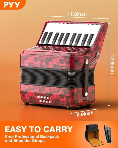PYY 22-Key Piano Accordion - 22 key 8 Bass Accordeon Musical Instrument, Easy Learning, Premium Maple Wood, Backpack for Beginners Students Adults & Acordeones para Adultos w/Straps in Saudi Arabia