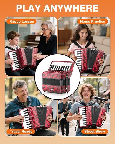 PYY 22-Key Piano Accordion - 22 key 8 Bass Accordeon Musical Instrument, Easy Learning, Premium Maple Wood, Backpack for Beginners Students Adults & Acordeones para Adultos w/Straps in Saudi Arabia