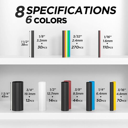 5:1 Heat Shrink Tubing Kit 600 PCS, Industry-Leading 5:1 Ratio Adhesive Lined, Marine Grade Dual Wall, Waterproof Electrical Wire Sleeving Tube, Tube Wrap Assortment Kit for DIY, 8 Sizes 6 Colors in Kuwait
