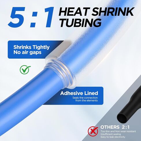 5:1 Heat Shrink Tubing Kit 600 PCS, Industry-Leading 5:1 Ratio Adhesive Lined, Marine Grade Dual Wall, Waterproof Electrical Wire Sleeving Tube, Tube Wrap Assortment Kit for DIY, 8 Sizes 6 Colors in Kuwait