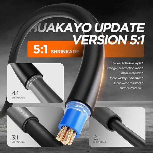 5:1 Heat Shrink Tubing Roll Kit, 5:1 Adhesive Lined, 7 Diameters, Total 54 Ft Marine Grade Dual Wall, Waterproof Electrical Wire Shrink Wrap Tubing – for Industrial & Automotive (Black) in Saudi Arabia