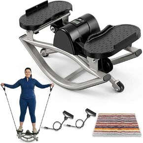 جهاز روك ستيبر للتمرين في المنزل، جهاز ستيبر هزاز من جانب إلى آخر مع أشرطة مقاومة وشاشة رقمية، سعة 300 رطل للتمرين على كامل الجسم، منخفض التأثير وصديق للركبة ومضاد للانزلاق in Kuwait