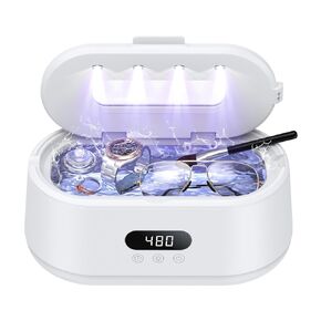 منظف ​​المجوهرات بالموجات فوق الصوتية، آلة التنظيف بالموجات فوق الصوتية 50 كيلو هرتز، أوضاع مزدوجة وشاشة LED، 5 أوضاع تنظيف، منظف صوتي 24 وات للمجوهرات والنظارات والساعات والخواتم وحزام الساعة وأطقم الأسنان (أبيض) in Kuwait