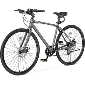 دراجة MOPHOTO الهجينة للبالغين، دراجة ركاب في المدينة 700C، إطار من الألومنيوم خفيف الوزن، دراجة لياقة بدنية حضرية 8 سرعات للرجال والنساء، فرامل قرصية مزدوجة، مقود مسطح مستقيم، مصباح أمامي LED وعاكسات in Kuwait