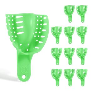 Dental Impression Trays Adult 12 Pcs Disposable Plastic Teeth Impression Tray with Perforated Design for Orthodontics and Oral Tools (Medium Upper #3, Green) in Kuwait