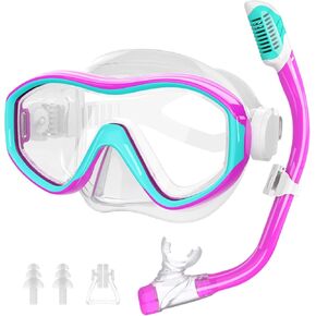 Kids Mask Snorkel Set for Age 5-15,Dry Top Snorkeling Gear for Kids Boys Girls Junior & Youth, Tempered Glass Snorkel Mask with Fins for Swimming Snorkeling in Saudi Arabia