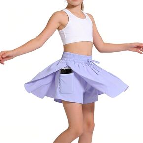 LX7 شورت رياضي فضفاض للفتيات مع جيب برباط 2 في 1 تنانير فراشة سريعة الجفاف للجري والتنس والرقص in Kuwait