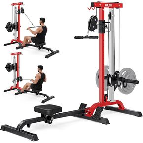 YOLEO Cable Machine Home Gym 2 في 1، آلة التجديف ومحطة سحب LAT مع بكرة عالية/منخفضة، محملة 450 رطل، تتضمن شريط LAT وحبل ثلاثي الرؤوس in Kuwait