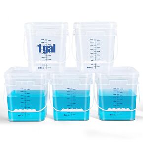 ASEVAT Square 1 Gallon Bucket with Lid, 5 Pack Clear Food Grade Storage Containers with Lids, Pail Container with Handle, Bucket for Cleaning Heavy-Duty Extra Durable BPA Free in Kuwait